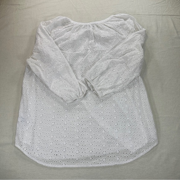 Chaps Women’s White Eyelet Peasant Blouse Balloon 3/4 Sleeve Sz L Boho Cottage - Picture 7 of 7